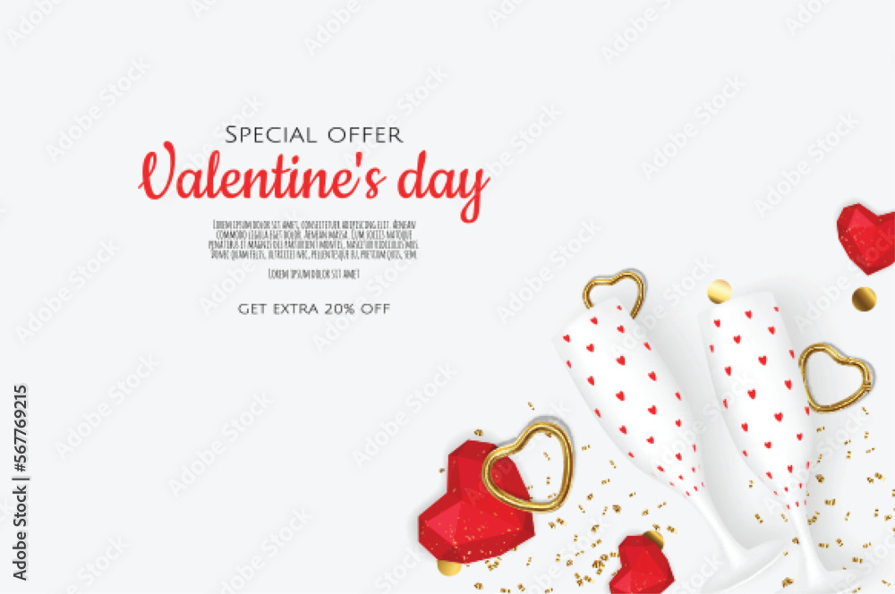 Valentines day postcard. February 14 holiday. Website banner with congratulations. Romance poster. Vector illustration