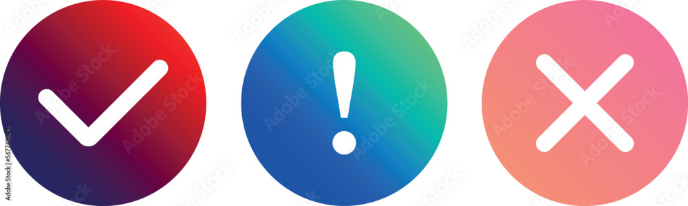 Checkmark icon and X. Icon for an application or website. Gradient checkmark icons. Vector icons for your design. Checkmark icon and X. Icon for an application or website. Gradient checkmark icons. Vector icons for your design.
