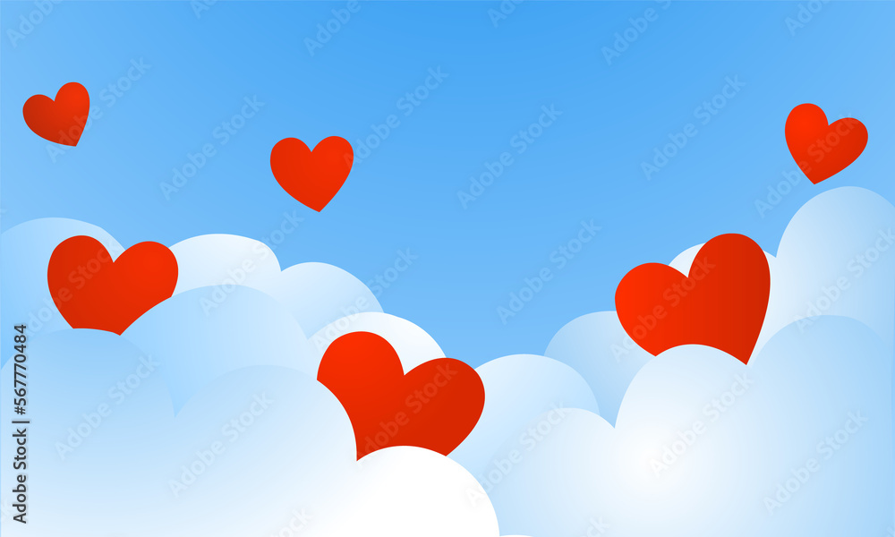 Valentine's day greeting card. Hearts in clouds. 