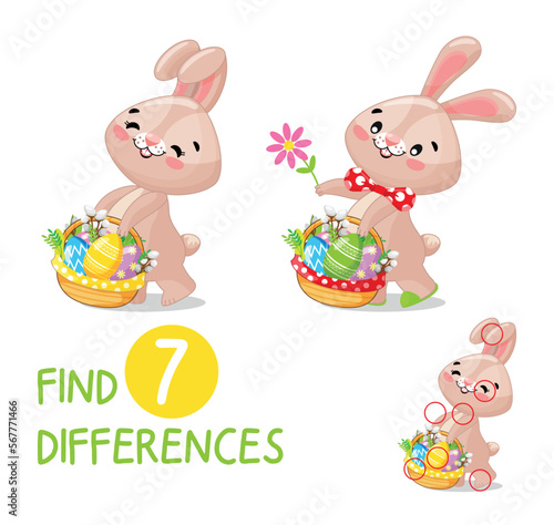 Mini-game for children on the theme of Easter. Find 7 differences in the picture