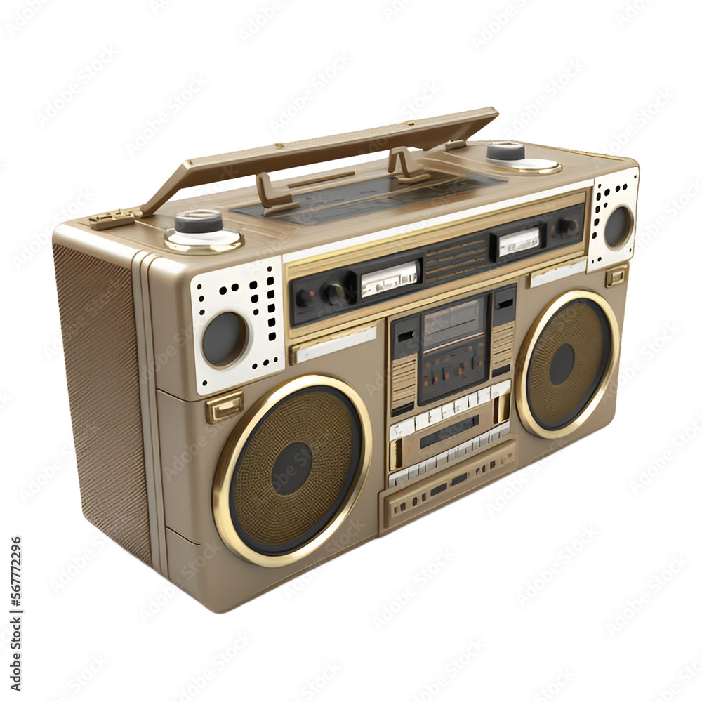Vintage boombox sound system. 1980s Boom Box Cassette Tape Player. Old school vintage radio tape