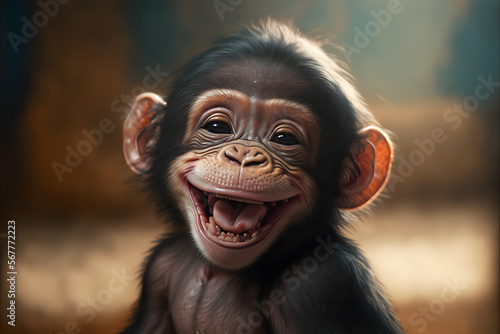 Tablou canvas happy little chimp, portrait, generative ai