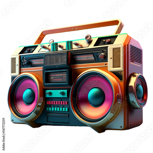 Vintage boombox sound system. 1980s Boom Box Cassette Tape Player. Old school vintage radio tape recorder doodle double cassette speaker. Retro technology. AI-generated Content