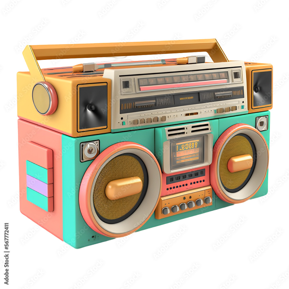 Vintage boombox sound system. 1980s Boom Box Cassette Tape Player. Old