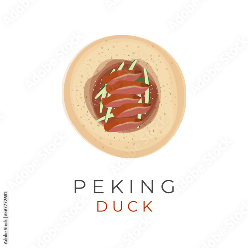 Vector illustration logo of Peking duck eaten with green pancakes or Chinese pancakes