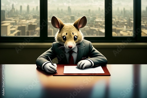 Portrait of mouse like business worker. Generative AI © Oleg_Yakovlev