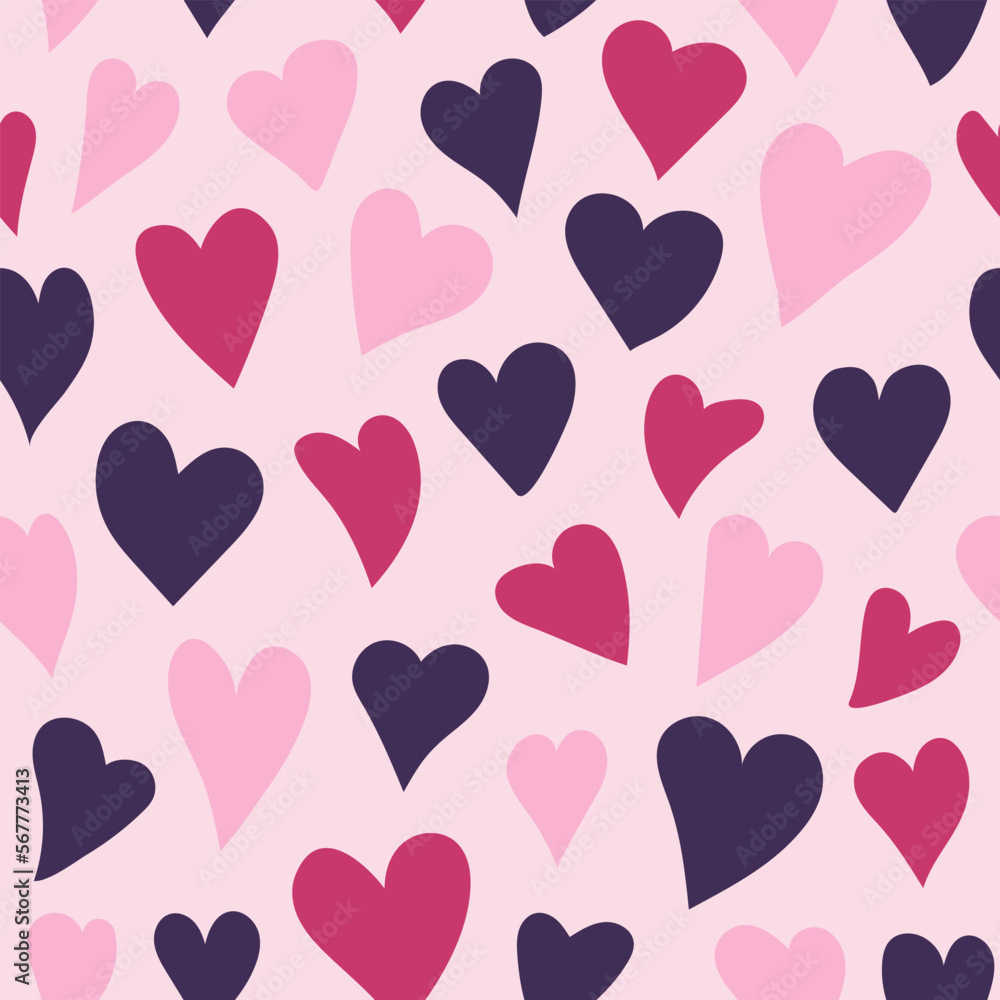 Hearts pattern, romantic print for Valentine's Day. Love texture, seamless pattern for Valentines day - simple romantic wallpaper with hand drawn hearts, for wrapping paper, for fabric, for textile.