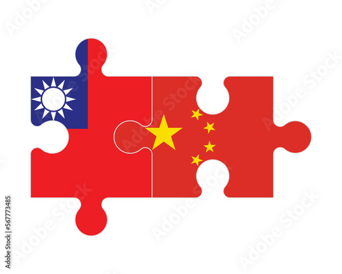 Puzzle of flags of Taiwan and China, vector