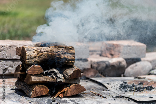 smoke, logs on fire, typical argentinean food, grilled meat, grilled meat