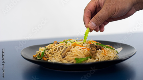 Vegetable bifum pasta in a bowl