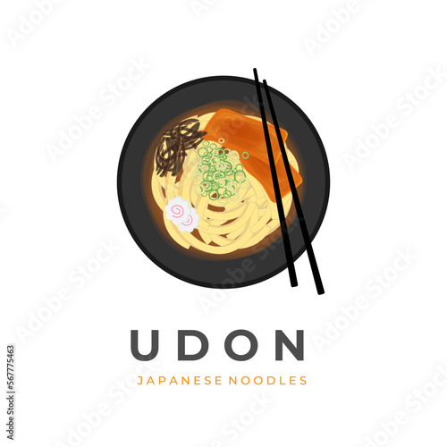 Japanese Udon Noodle Soup Vector Illustration Logo With Tofu Topping Ready to Eat