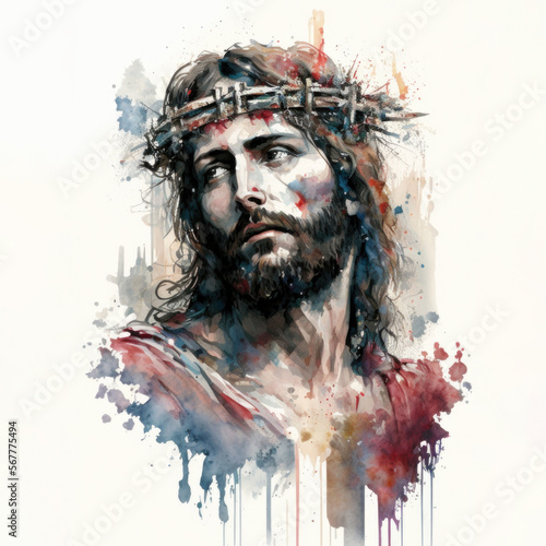 Tela Watercolor art of the Passion of Christ, Jesus Christ, Generative Ai