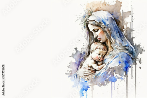 Valokuva Baby Jesus and Virgin Mary, Generative Ai