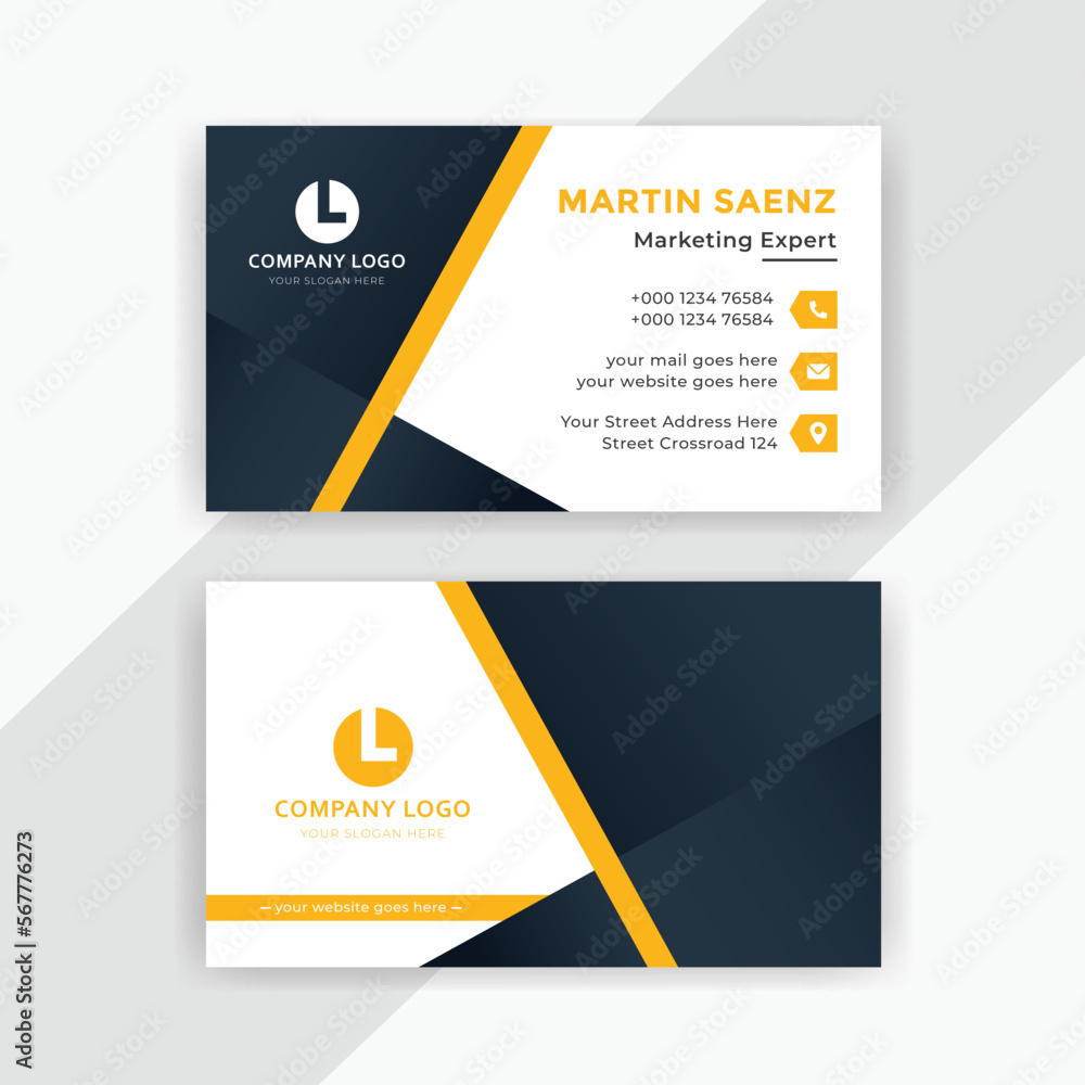 Obraz premium Double-sided Modern Creative Business Card Template. Portrait orientation or Horizontal layout. Designer Visiting Card Design