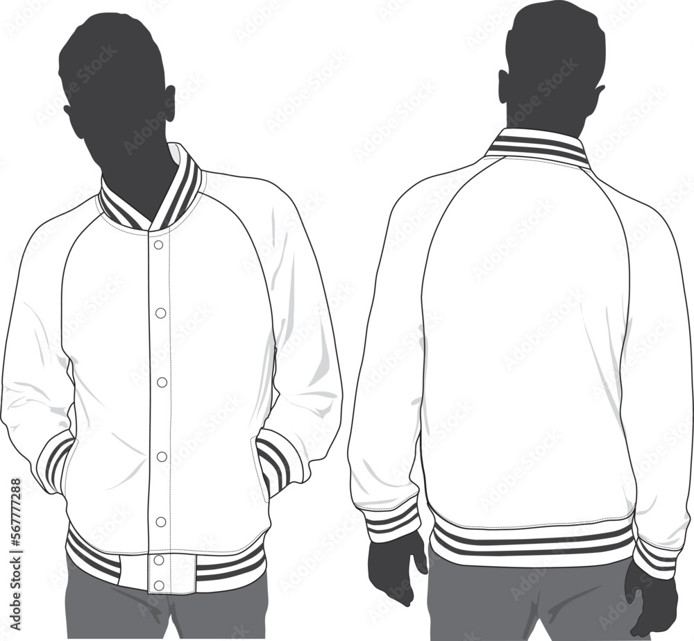 RAGLAN VARSITY JACKET SPORT TEAM JACKET MODEL MOCKUP FASHION DESIGN CAD ...