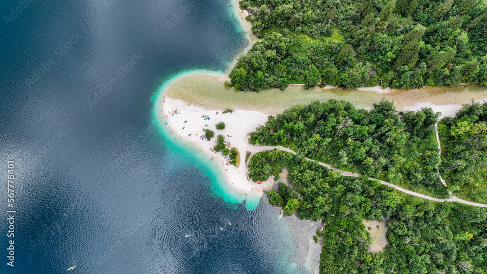 island on the shore of the lake