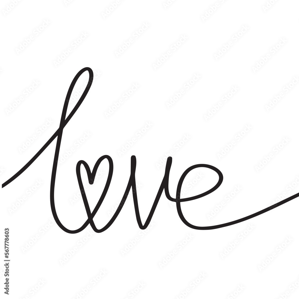 Continuous drawing inscription love. Fashion minimalist illustration. One line drawing Continuous drawing inscription love. Fashion minimalist illustration. One line drawing