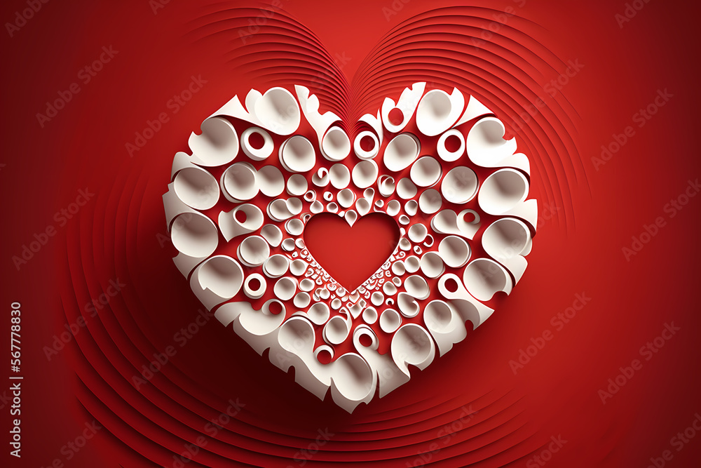 paper craft of pieces of white paper forming valentines heart against a red background, illustration made with generative ai paper craft of pieces of white paper forming valentines heart against a red background, illustration made with generative ai