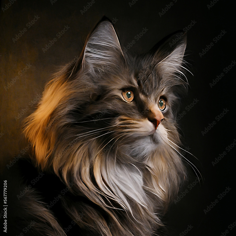 Maine coon pet cat fluffy portrait photo art