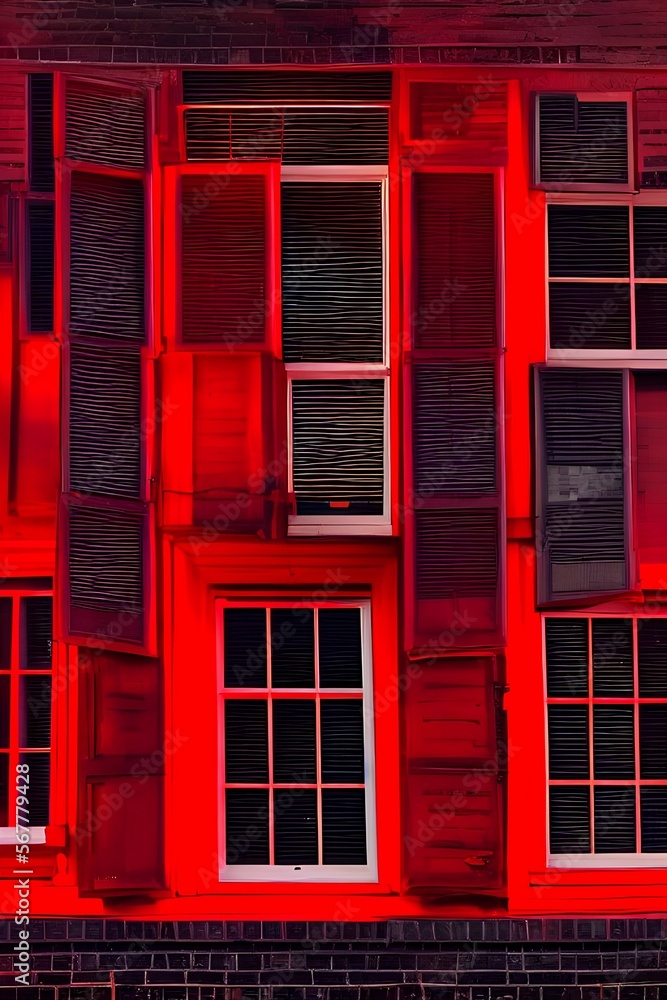 View of the window in red light at night. Red light district windows. Isolated on a black background. Red light from the window. The red window shines mystically at night - generative ai View of the window in red light at night. Red light district windows. Isolated on a black background. Red light from the window. The red window shines mystically at night - generative ai