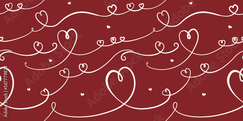 Cute romantic seamless pattern with hand drawn hearts. One line art pattern great for Valentine's Day, Mother's Day, wedding invitation, packaging, banner, wallpaper, background.