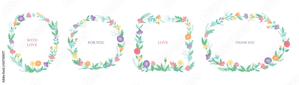 custom made wallpaper toronto digitalSet of four floral wreaths decorated with vintage flowers. Good for posters, prints, cards, invitations, templates, banners, stickers. Mother's day spring, womens day, easter theme. EPS 10
