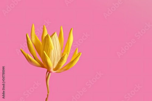 Yellow plant isolated on a pink background. Yellow flower. Artistic and beautiful flower photos for design needs. Art Concept. Creative Style. Generative AI