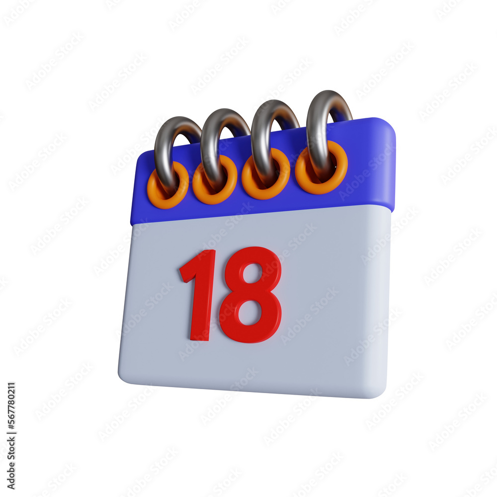 red date 18 isometric calendar 3d illustration red date 18 isometric calendar 3d illustration
