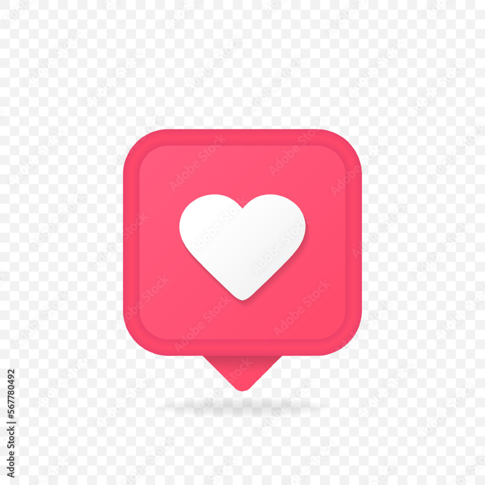 Social media like icon concept. Speech bubble with heart 3D Web symbol. Vector EPS 10 Social media like icon concept. Speech bubble with heart 3D Web symbol. Vector EPS 10