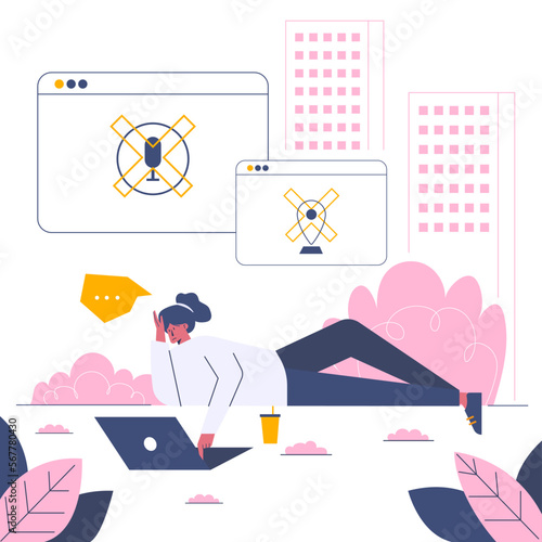 struggling out side home with no GPS web template, cartoon style Screen web template for mobile phone, landing page, template, UI, web, mobile app, poster, banner, flat Vector illustration