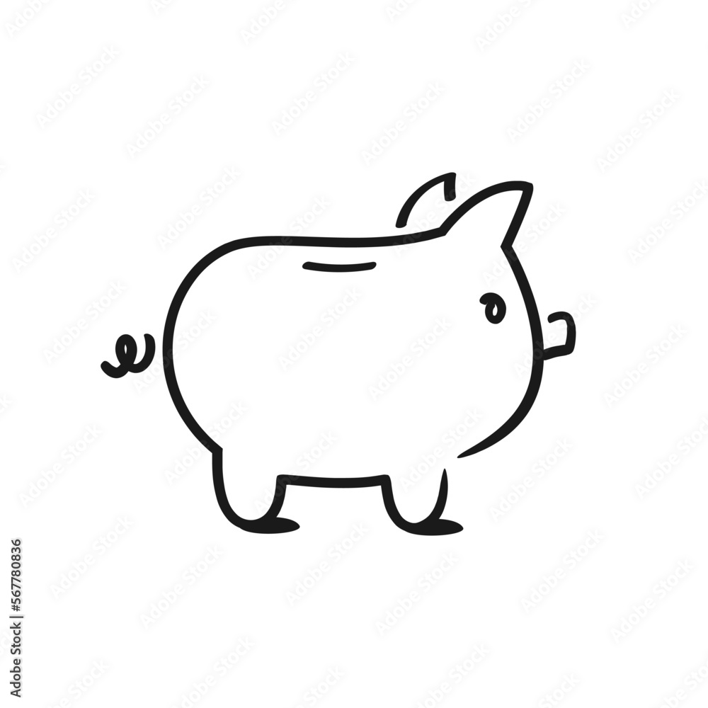 Cartoon piggy bank. Black and white sketch. Hand drawn vector illustration EPS 10 Cartoon piggy bank. Black and white sketch. Hand drawn vector illustration EPS 10