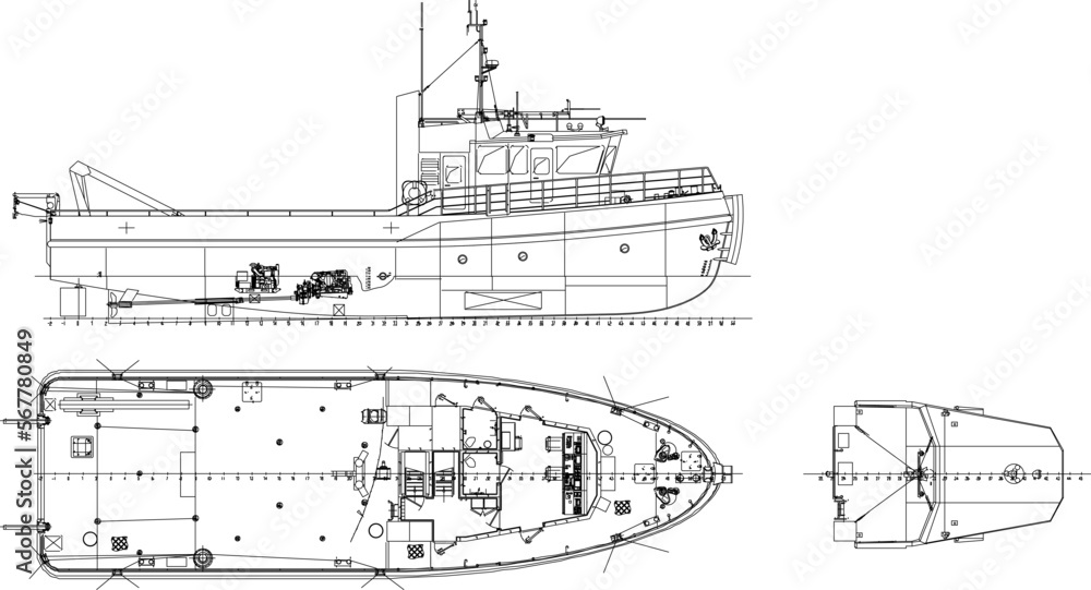 Fishing vessel detailed cutout vector illustration sketch Fishing vessel detailed cutout vector illustration sketch