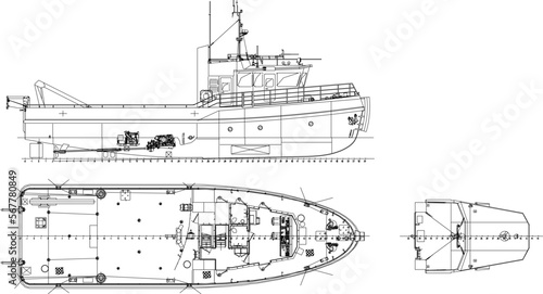 Fishing vessel detailed cutout vector illustration sketch