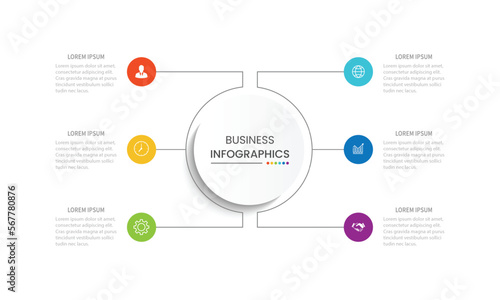 Modern infographic template. Creative circle element design with marketing icons. Business concept with 6 options, steps, sections