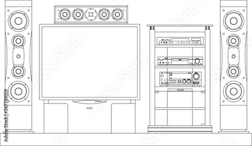 Vector illustration sketch of television cabinet with sound system