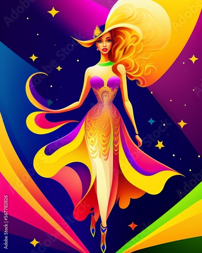 fairy fashion girl magic and stars Non-existent person in generative AI digital illustration
