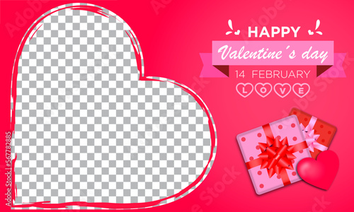 Banner Plantilla en forma de corazón para el 14 de febrero día de san Valentín, día del amor y la amistad con regalos