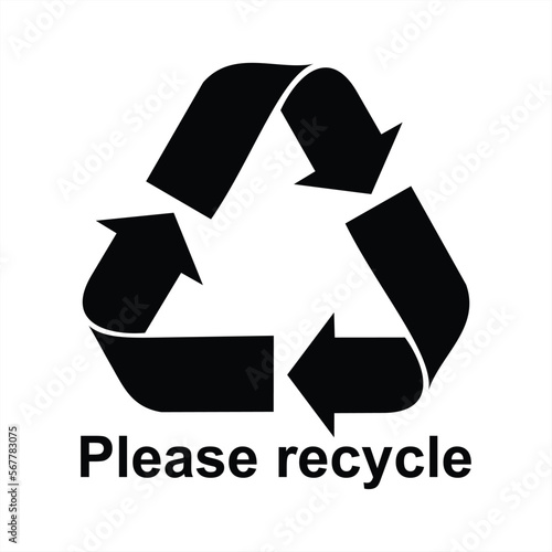 black recycling symbol with text Please recycle, vector illustration
