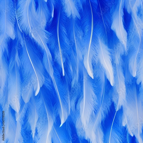 Feathers in blue light. Background soft lighting for feather. Heaven wallpaper - generative ai