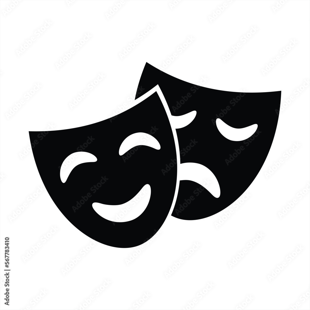 Theater icon, black isolated theater mask, vector illustration