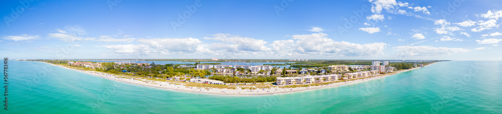 Aerial drone panorama photo Turtle Beach Siesta Key FL