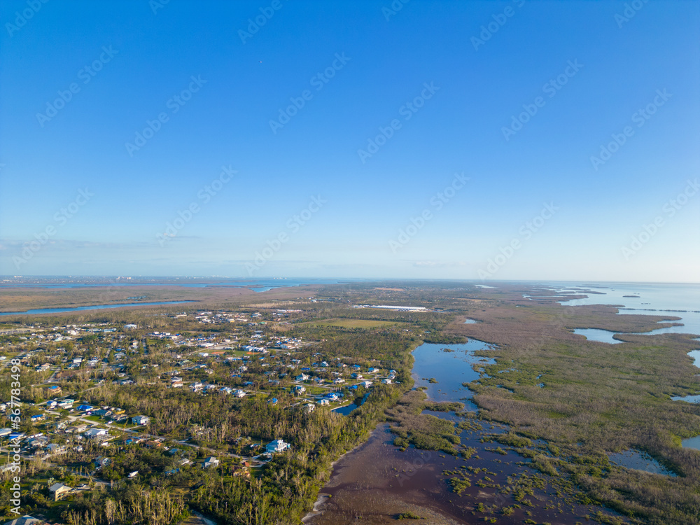Aerial photo of Pine Island after Hurricane Ian
