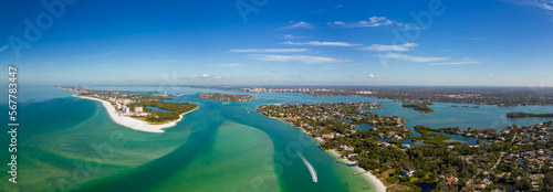 Beautiful aerial panorama Sarasota Beach Lido Key Bird Key Siesta Beach