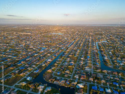 Aerial photo residential neighborhoods in Cape Coral Florida USA