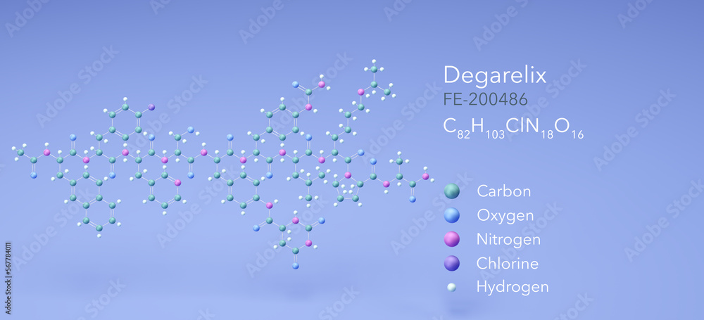 degarelix molecule, molecular structures, firmagon, 3d model, Structural Chemical Formula and Atoms with Color Coding