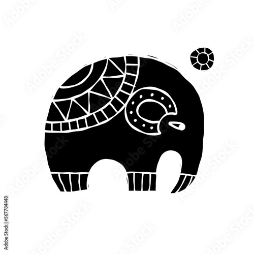 Elephant design, black silhouette isolated on white