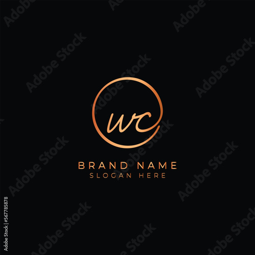 W, C, WC Initial letter handwritten and signature vector logo. Business template in round shape line art