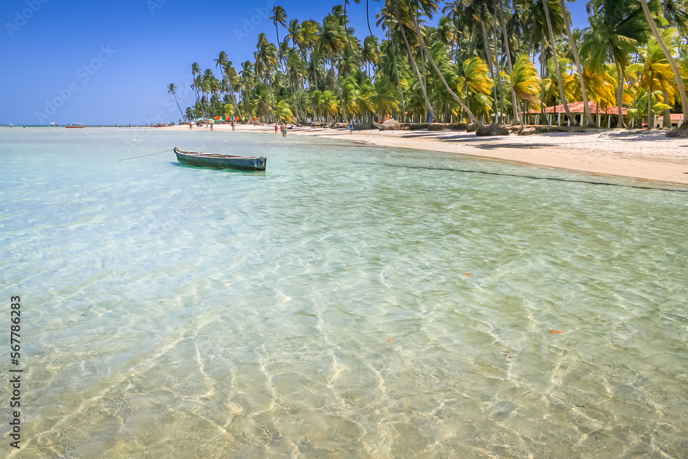 Carneiros Beach and boat in Pernambuco, Northeastern Brazil, South America
