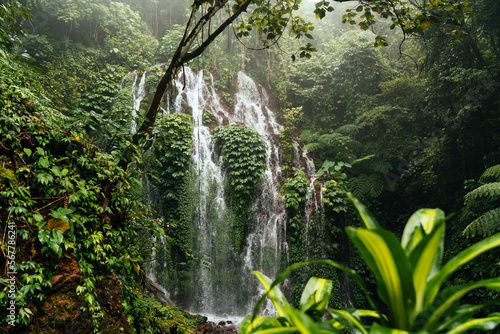 Tableau sur toile Waterfall in green jungle forest