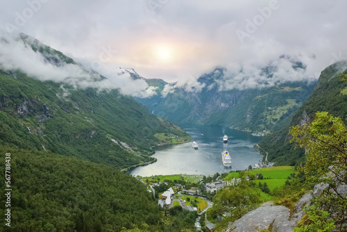 Aerial view of Geiranger fjord  Norway